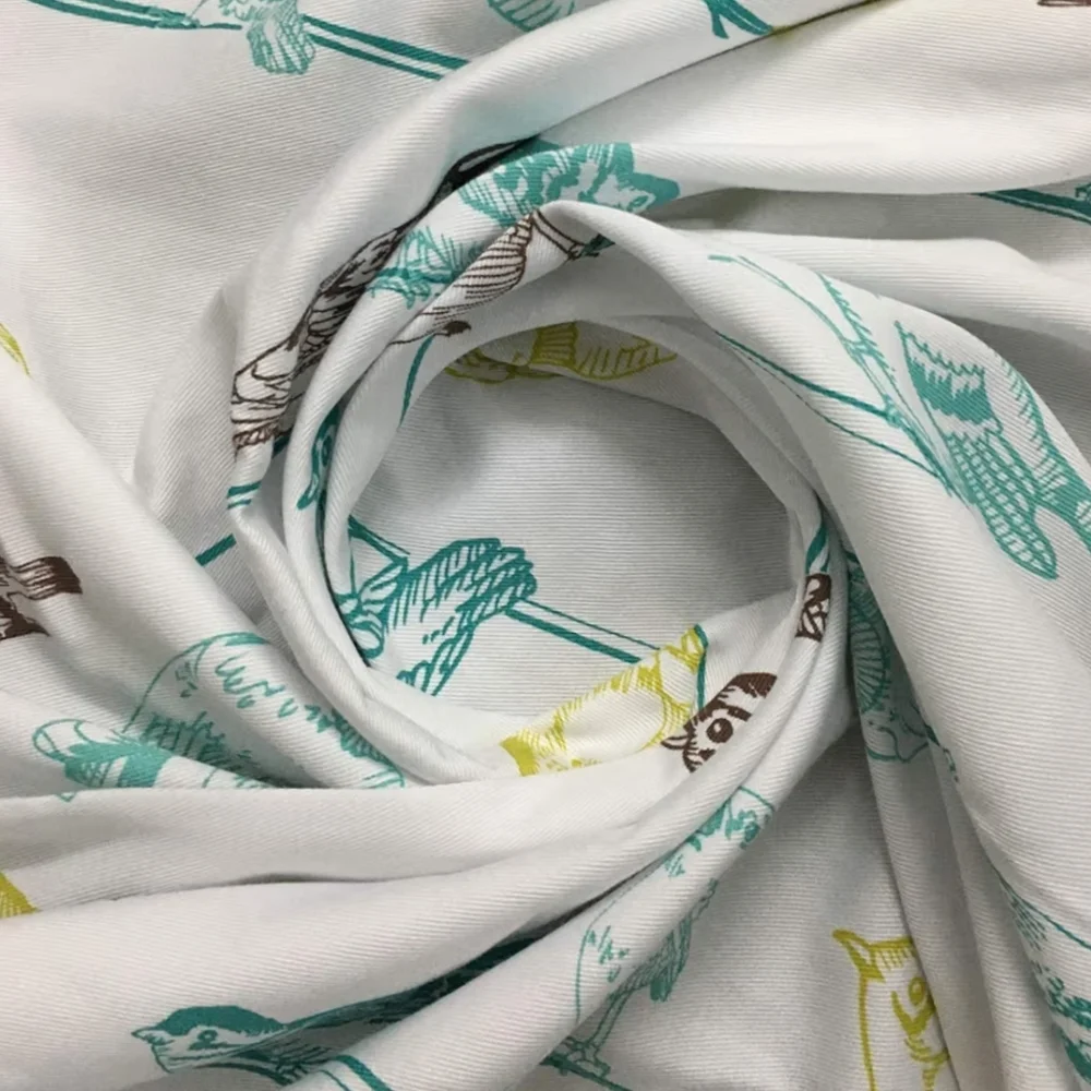Bird Pattern Shower Curtain - White with Teal & Yellow Accents